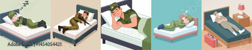 soldier vector sleeping on bed