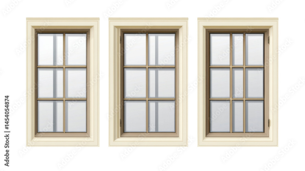 Set of Three Wooden Window Frames Isolated on Clean White Background Set of Three Wooden Window Frames Isolated on Clean White Background