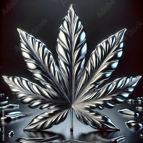 Elegant white cannabis leaf on black background