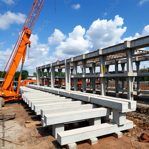 MELAKA, MALAYSIA -JULY 1, 2022: Fabrication yard for prestress concrete precast beam. These beams are built here before being transported to the construction site.