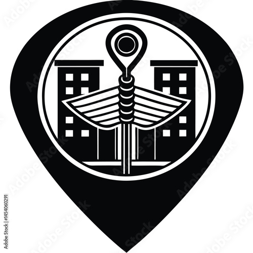 Caduceus Medical Symbol vector Silhouette illustration Caduceus inside a hospital pin location icon