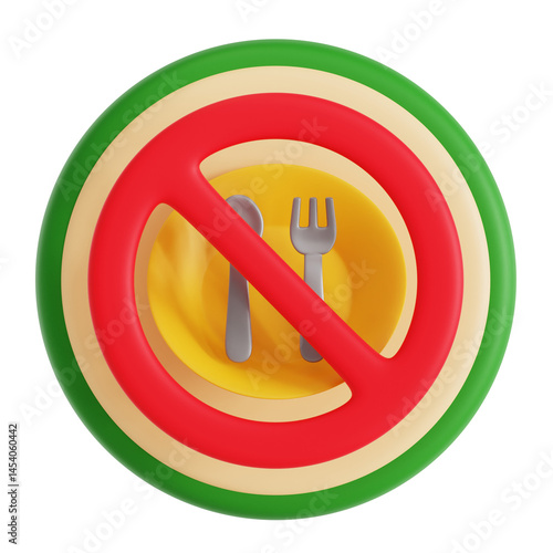 3D Render No Food Sign Plate Cutlery Prohibition Icon