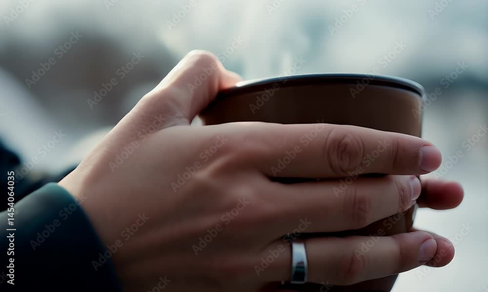 Warmth in Winter: A Close-Up of Hands Holding a Steaming Mug Warmth in Winter: A Close-Up of Hands Holding a Steaming Mug
