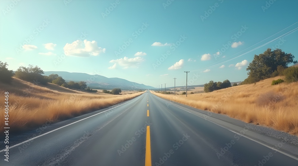 Naklejka premium Empty Asphalt Road in Natural Landscape