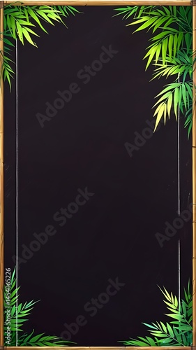 Blackboard with Bamboo Frame and Green Leaf