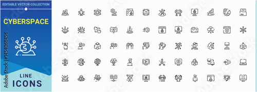 Cyberspace vector line icon set. Contain linear sign web, security, network, technology, tech, hack and more. Cyber vector line icon set. Minimalist vector collections. Vector collections.