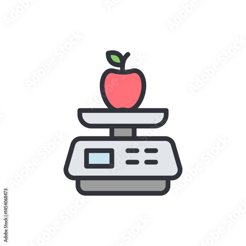 Weight scales colored icons, minimalist vector illustration ,simple transparent graphic element .Isolated on white background