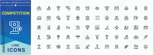 Set of Competition line icon. Pictograms of fight, champ, sprint, sports, rival, competitive and more. Vector outline icons collection. Rival icon set. Editable stroke. Vector illustration.