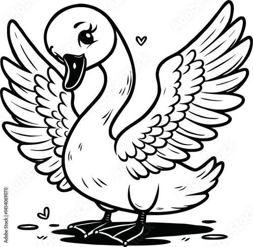  swan line art cartoon illustration floating calmly on water. Ideal for coloring pages, educational materials, and nature-themed designs.
