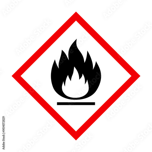 Flammable material warning sign, indicating flammable gases, aerosols, liquids or solids, flammable hazard icon