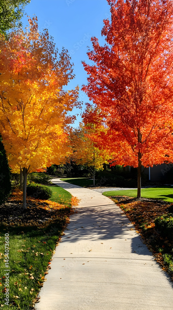 Naklejka premium Red Autumn Tree in Yard