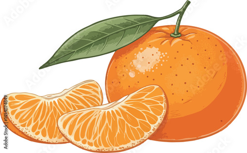 Mandarin with Mandarin slice in white background vector design, Mandarin illustration vector design