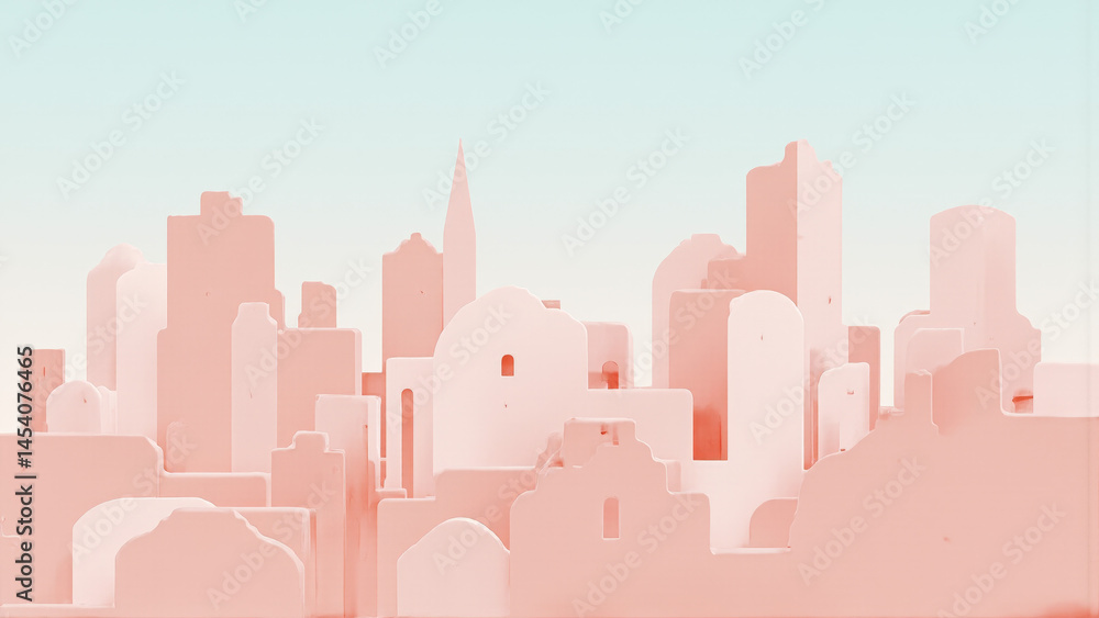 Minimalist Monochrome Pastel Cityscape, soft Rounded Architecture, No Sharp Edges, Futuristic Urban Skyline, Dreamy Aesthetic, Modern Pastel City Minimalist Monochrome Pastel Cityscape, soft Rounded Architecture, No Sharp Edges, Futuristic Urban Skyline, Dreamy Aesthetic, Modern Pastel City
