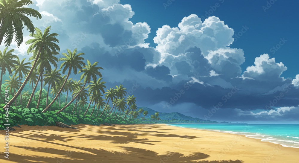 Obraz premium Tropical Beach with Golden Sand and Palms