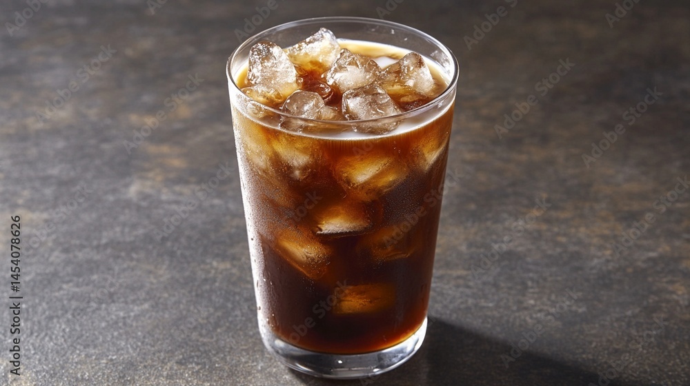 Refreshing iced coffee served in a clear glass, filled with ice cubes, offers a delightful beverage experience, perfect for hot summer days or casual get-togethers with friends.