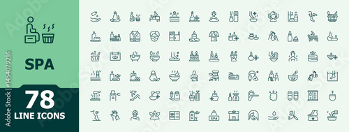 Spa icon set in linear style. Minimal thin line web icons set. Pictograms of sauna, skin, beauty, salon, care, massage. Vector illustration in modern line style. Wellness modern icon set.