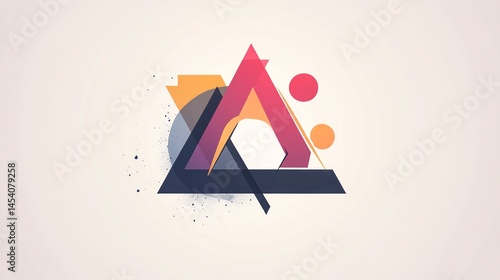Digital illustration of a complex geometric triangle with overlapping shapes and subtle watercolor effect.