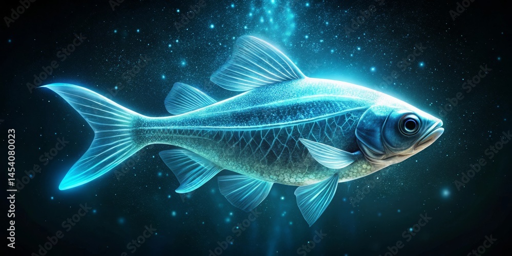 Ethereal Aquatic Creature Glowing in the Deep Ocean Depths, a Mystical Underwater Scene Ethereal Aquatic Creature Glowing in the Deep Ocean Depths, a Mystical Underwater Scene