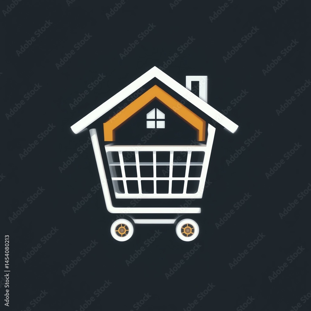 A creative illustration combining a house and a shopping cart, symbolizing the concept of home purchasing, real estate investment, and consumerism. A creative illustration combining a house and a shopping cart, symbolizing the concept of home purchasing, real estate investment, and consumerism.