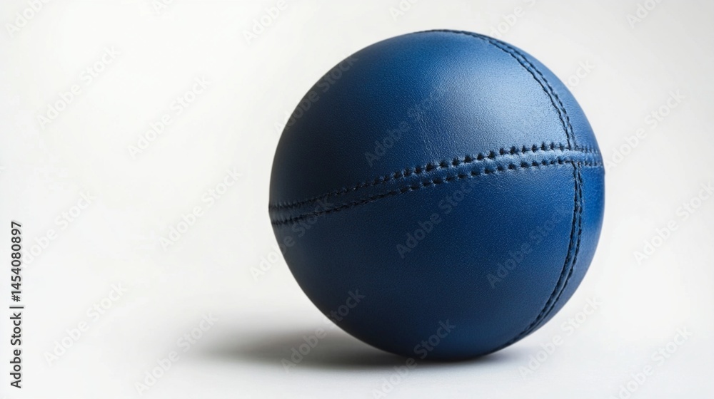 Blue leather ball resting on a clean white surface, highlighting its smooth texture and unique craftsmanship. Perfect for sports themes, fitness, and lifestyle imagery. Blue leather ball resting on a clean white surface, highlighting its smooth texture and unique craftsmanship. Perfect for sports themes, fitness, and lifestyle imagery.
