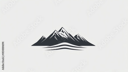 Photograph of black silhouette depicts multiple jagged mountain peaks rising above a horizontal wave line.