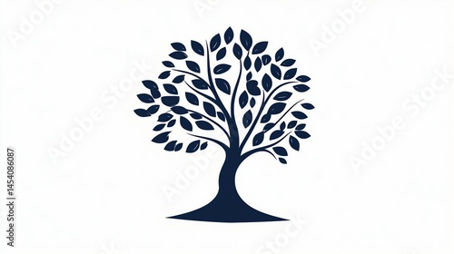 Digital illustration of a stylized tree with numerous dark green leaf shapes forming a full canopy.