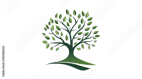 Digital illustration of a stylized tree with numerous leaves and a groundform.