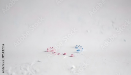 Subtle pink and blue miniature footprints on a smooth white backdrop ,  tone,  design