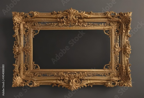 Ornate gold scroll frame, vintage design, royal aesthetic, photography, illustration, scroll