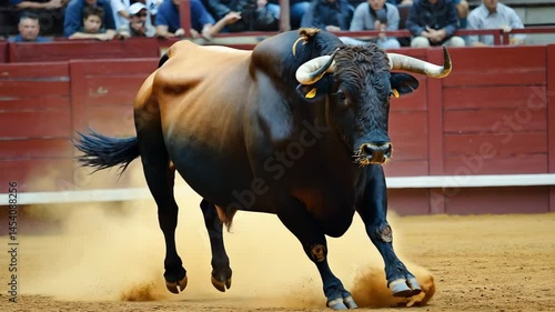 Charging bull in arena