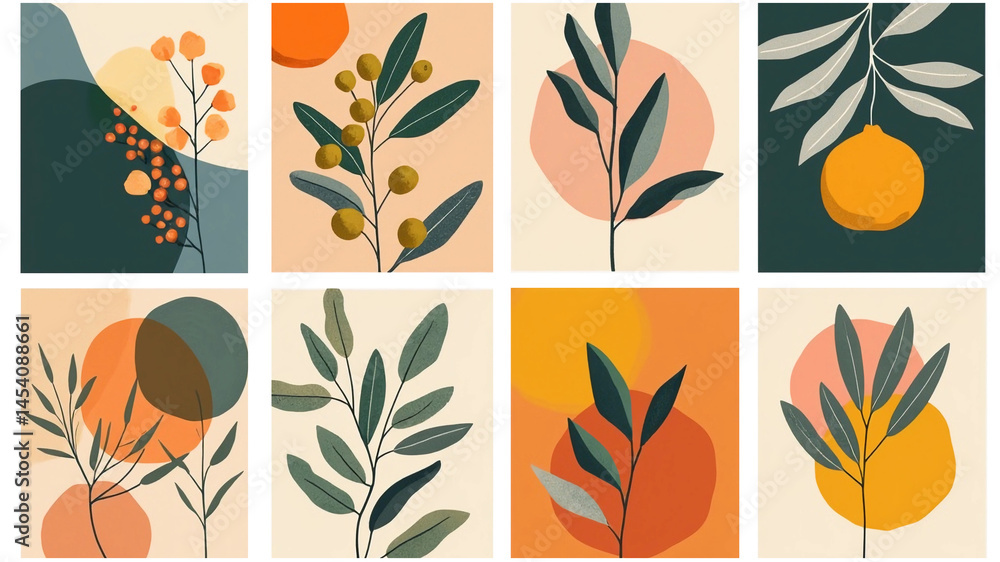 Abstract Botanical Illustration Art Set. Abstract Botanical Illustration Art Set.