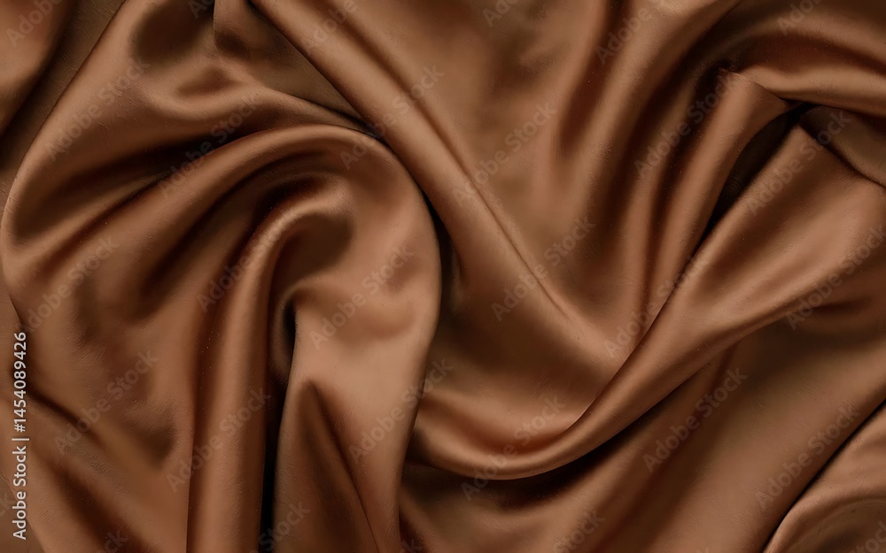 Fototapeta premium Luxurious brown satin fabric with flowing drapes and elegant texture
