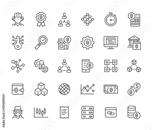 Cryptocurrency icons depicting business finance technology