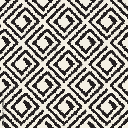 Vector seamless pattern featuring hand-drawn diamond shapes arranged in a grid layout. The rough, irregular edges give the design a tribal, handmade feel, adding visual energy and character—ideal for 