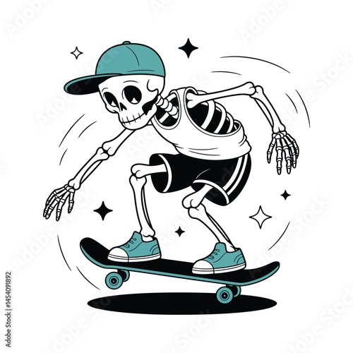 Skeleton Skateboarding Cartoon Illustration