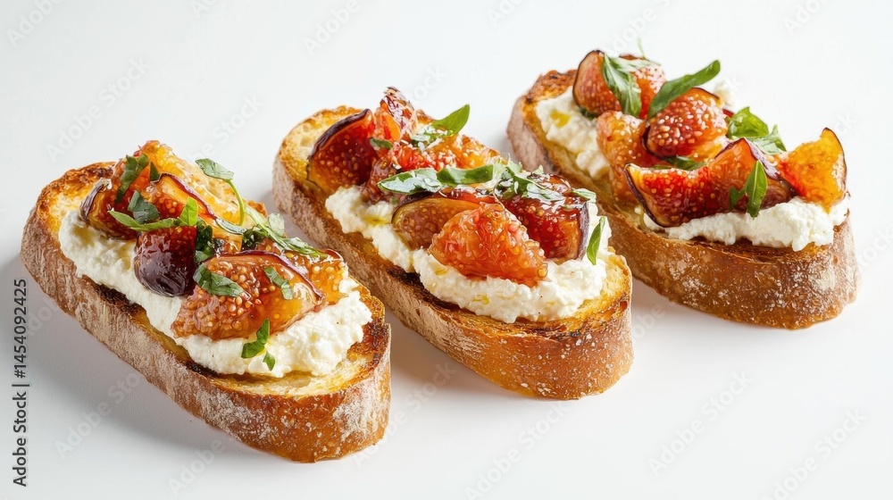 Three pieces of bread topped with a creamy white substance, possibly ricotta or cream cheese. the bread appears to be toasted and has a golden brown crust. Three pieces of bread topped with a creamy white substance, possibly ricotta or cream cheese. the bread appears to be toasted and has a golden brown crust.