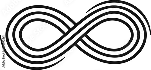 Infinity symbol looping with multiple black lines, creating an endless cycle that embodies limitless possibilities and eternal continuity in a sleek, modern design