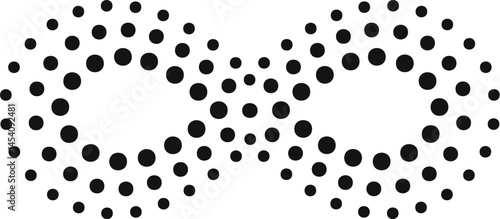 Artistic representation of an infinity symbol formed by a series of black dots arranged in a symmetrical pattern, conveying a sense of endlessness and continuity