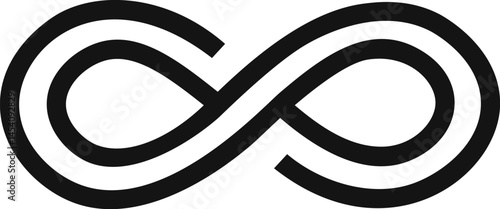 Infinity symbol crafted from two sleek black lines intertwining to form an eight shape, embodying concepts of eternity, boundless possibilities, and endless potential