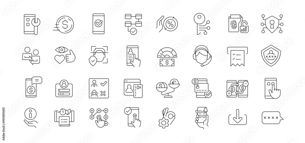 Mobile banking services icons collection Mobile banking services icons collection