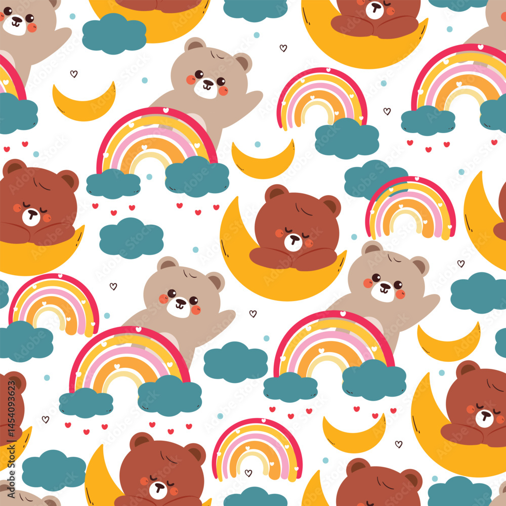 Fototapeta premium seamless pattern cute cartoon bear with sky element. cute pattern for wallpaper and background