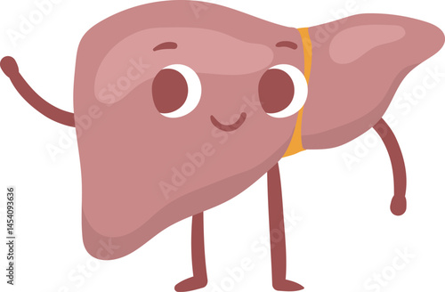 Cartoon liver character waving cheerfully, spreading messages of health, wellness, and the importance of understanding liver function and preventing diseases