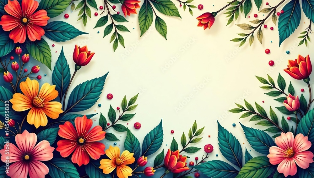 Fototapeta premium Intricate floral design with leaves and blossoms, endlessly repeating , wallpaper, flower, fabric