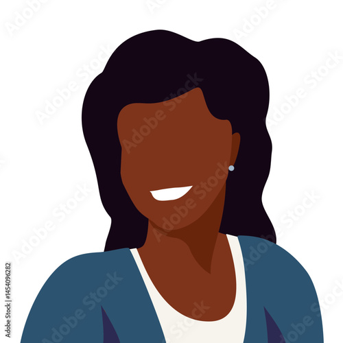 Female portrait vector flat illustration. Dark-skinned business woman avatar isolated. Joyfully smiling latina businesswoman