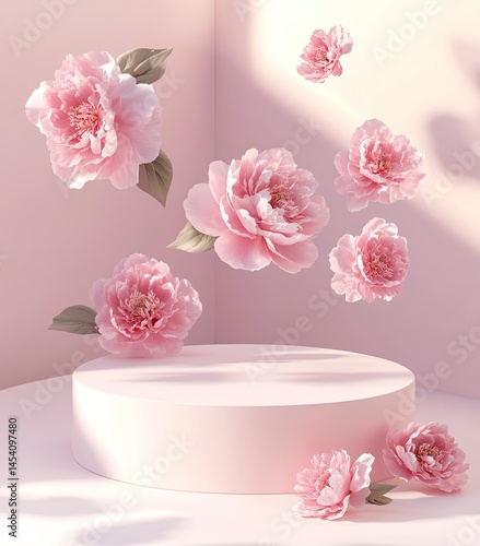 Wallpaper Mural Pink Peony Flower on Round Stand Display Torontodigital.ca