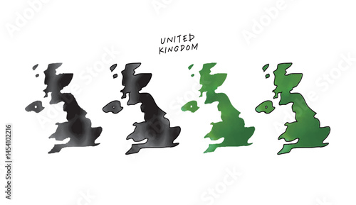 水彩で塗られたイギリスの地図の手書きベクターイラスト