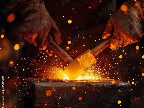 Blacksmith Forging Metal with Sparks Flying Realistic Image