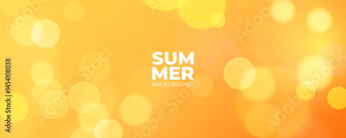 Summer theme bokeh lights for creative seasonal graphic design. Summertime blurred background. Orange color gradient. Vector illustration.