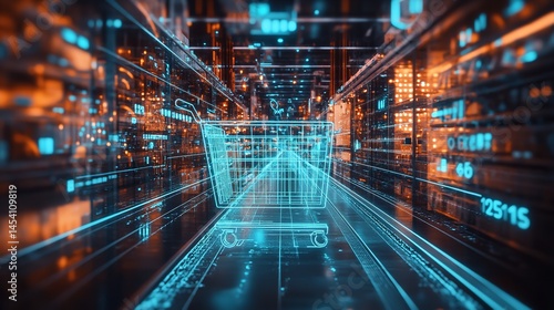 Digital supermarket shopping cart technology online retail store cyber future innovation concept