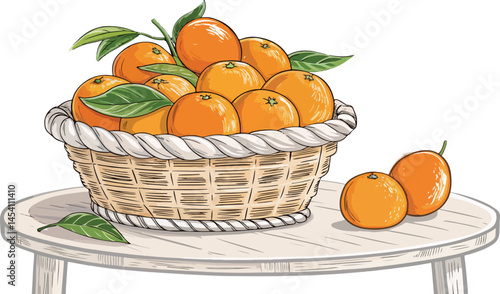 Mandarin Illustration vector design, Mandarin in basket on table in white background vector design